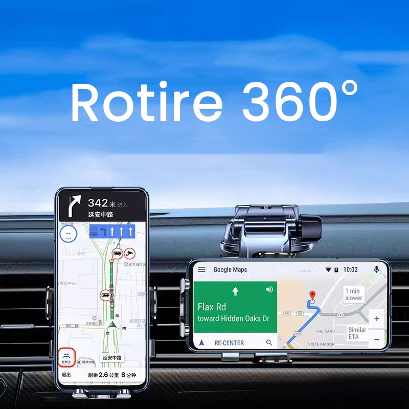 Suport Auto Multifunctional pentru Telefon, Flippy, Suport pentru Navigatie, Rotativ cu Ventuza, cu fixare Geam si Parbriz, 20 x 14 x 11 cm, Albastru Carbon