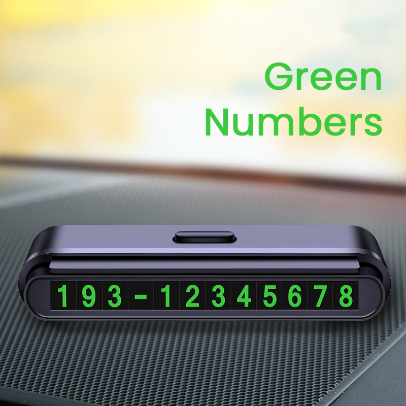 Suport Numar de Telefon pentru Parcare Auto, Flippy, Suport pentru Numarul detelefon, Banda glisanta pentru Ascundere, Banda Adeziva Inclusa, 120 x 48 x 24 mm, Cifre Verzi, Negru Mat