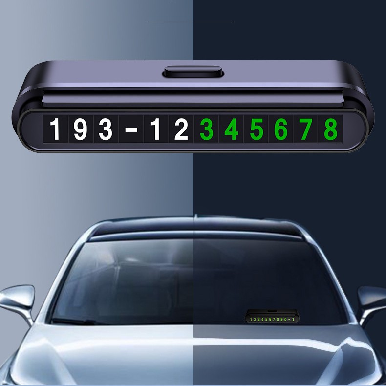 Suport Numar de Telefon pentru Parcare Auto, Flippy, Suport pentru Numarul detelefon, Banda glisanta pentru Ascundere, Banda Adeziva Inclusa, 120 x 48 x 24 mm, Cifre Verzi, Negru Mat