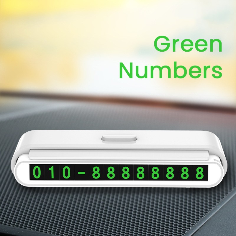 Suport Numar de Telefon pentru Parcare Auto, Flippy, Suport pentru Numarul detelefon, Banda glisanta pentru Ascundere, Banda Adeziva Inclusa, 120 x 48 x 24 mm, Cifre Verzi, Alb