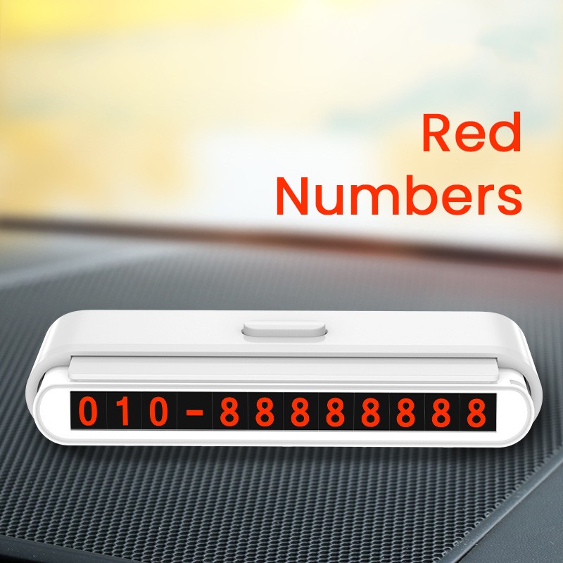 Suport Numar de Telefon pentru Parcare Auto, Flippy, Suport pentru Numarul detelefon, Banda glisanta pentru Ascundere, Banda Adeziva Inclusa, 120 x 48 x 24 mm, Cifre Rosii, Gri deschis