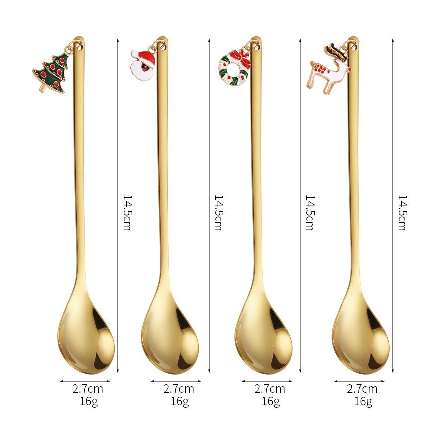 Set 4 Lingurite, Flippy, Tema Craciun, Model Carry The Merry, 4 Modele Tip Pandantiv, din Otel Inoxidabil, 19 x 16 x 2 cm, Multicolor