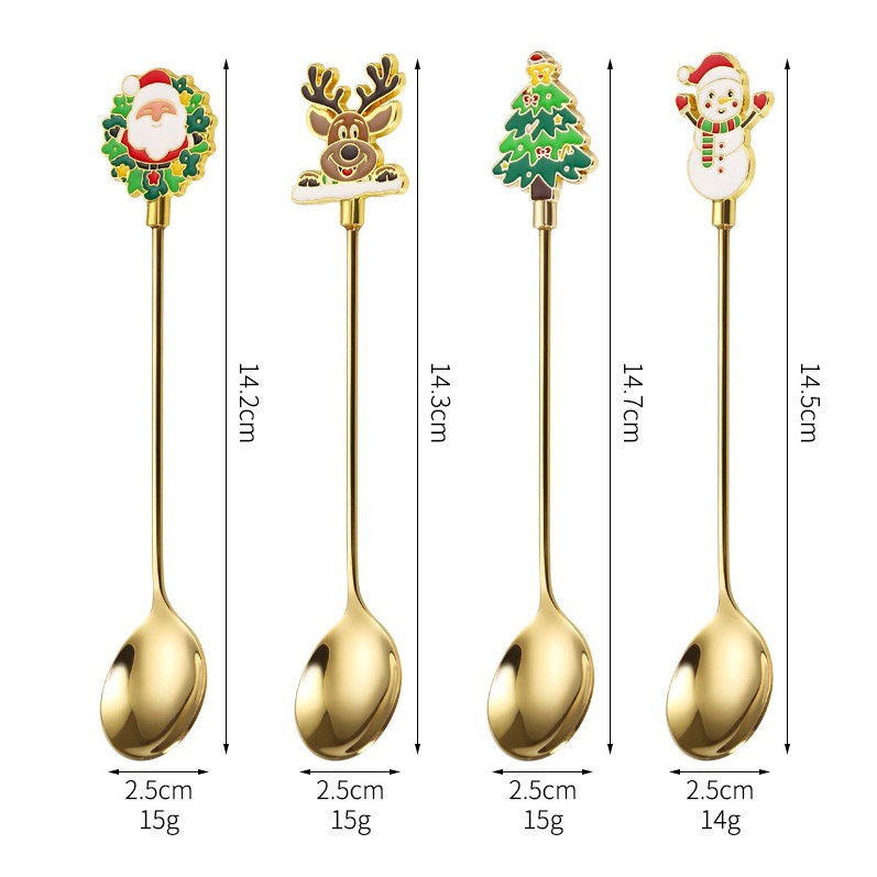 Set 4 Lingurite, Flippy, Tema Craciun, Model Carry The Merry, 4 Modele, din Otel Inoxidabil, 19.5 x 16 x 2 cm, Multicolor