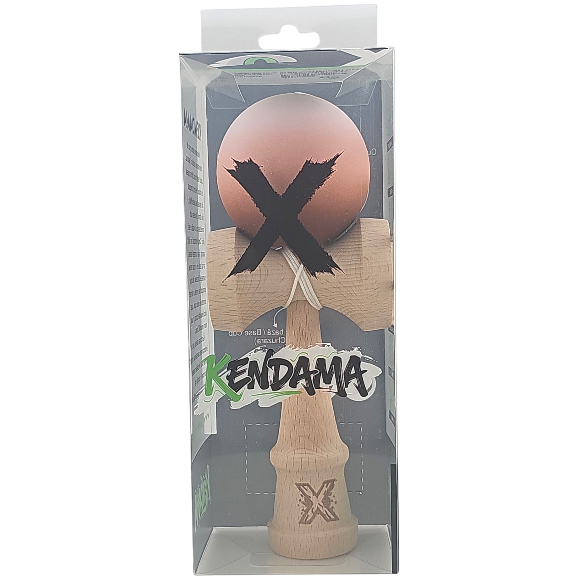 Kendama X Originala, Profesionala, Flippy, din Lemn, Rubber Grip, 18 cm, Maro/Bej/Roz