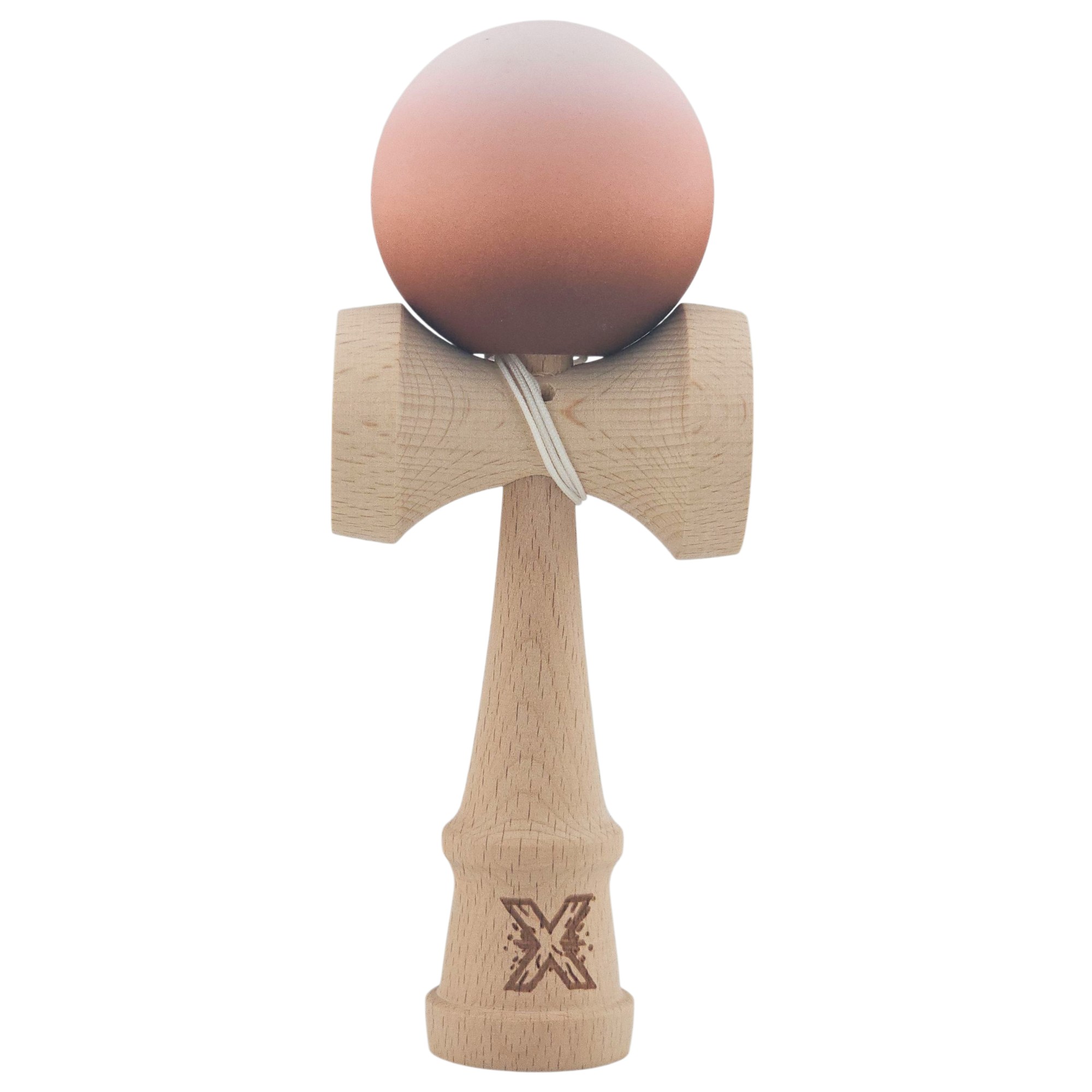Kendama X Originala, Profesionala, Flippy, din Lemn, Rubber Grip, 18 cm, Maro/Bej/Roz