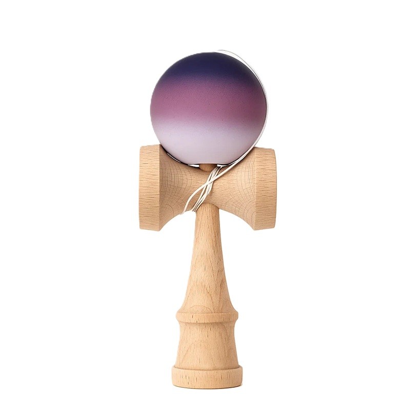 Jucarie Interactiva Kendama, Flippy, din Lemn, 18 cm, Joc de Indemanare pentru Copii si Adulti, Model Gradient 15, Negru/Maro/Alb