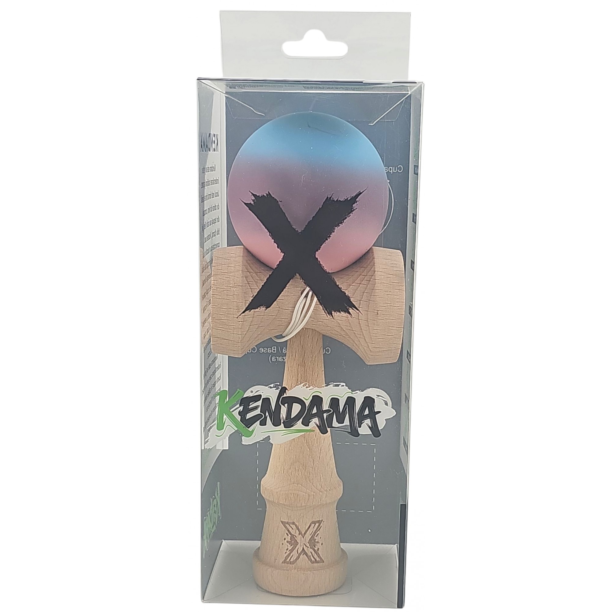 Kendama X Originala, Profesionala, Flippy, din Lemn, Rubber Grip, 18 cm, Roz/Mov/Albastru