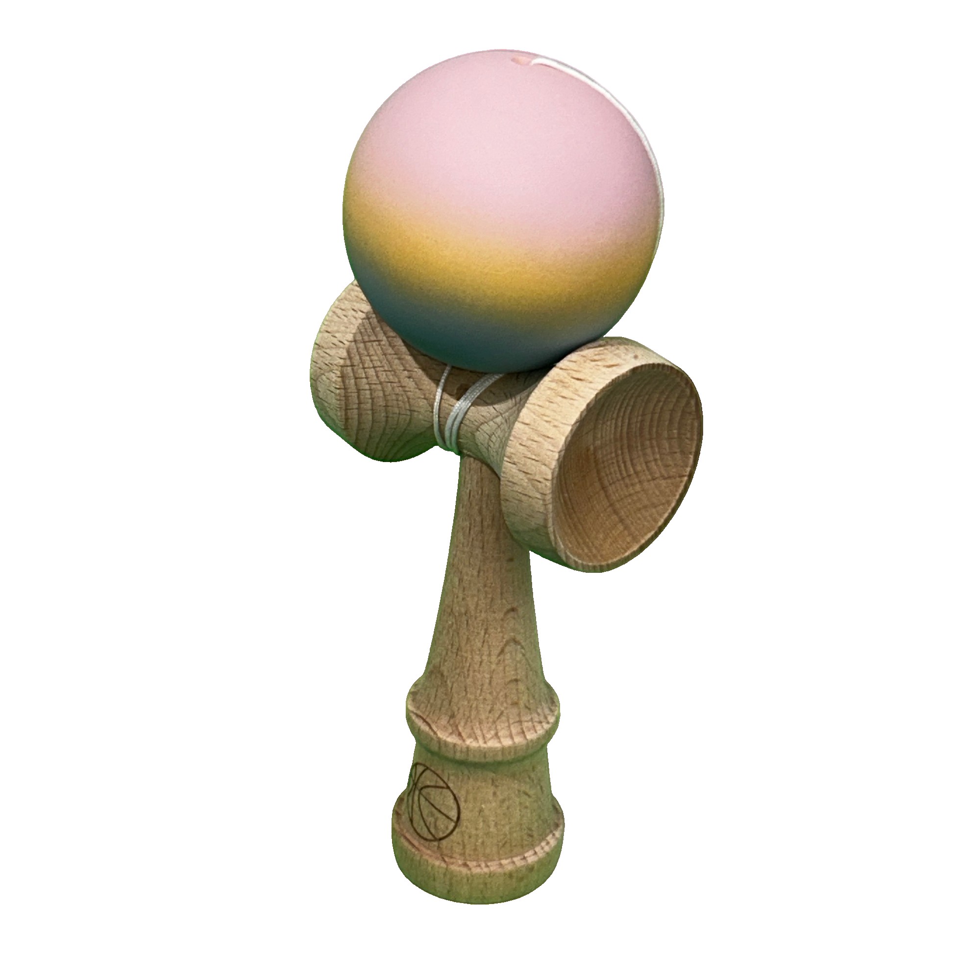 Jucarie Kendama X Originala, Profesionala, Flippy, din Lemn, Rubber Grip, 18 cm, Roz/Galben/Albastru