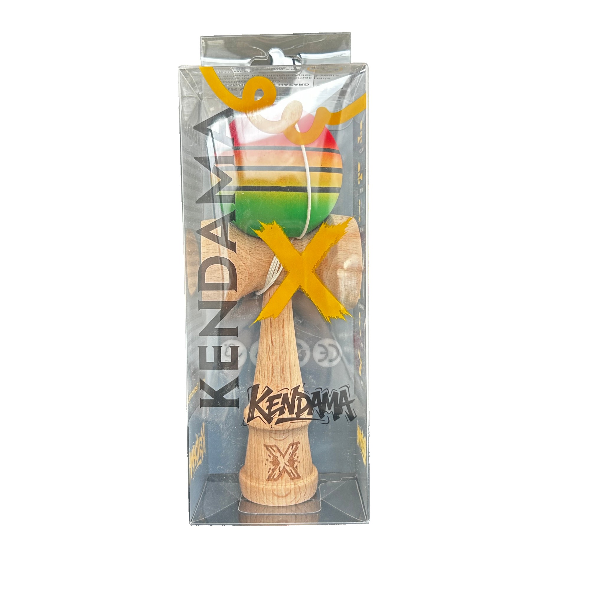 Jucarie Kendama X Originala, Profesionala, Flippy, din Lemn, 18 cm, Joc de Indemanare pentru Copii si Adulti, Rosu/Galben/Verde