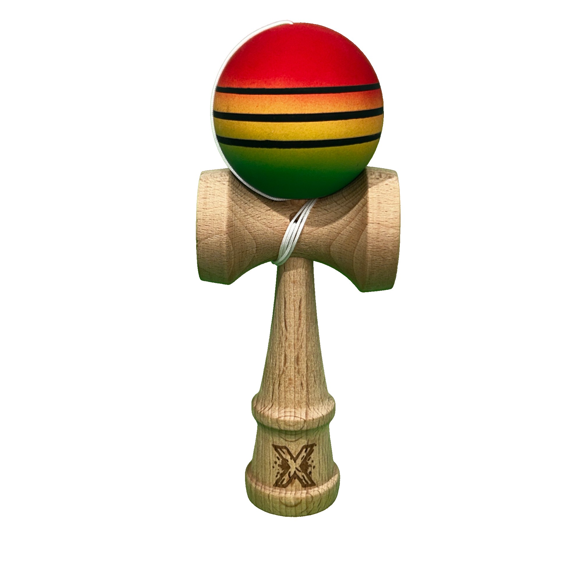Jucarie Kendama X Originala, Profesionala, Flippy, din Lemn, 18 cm, Joc de Indemanare pentru Copii si Adulti, Rosu/Galben/Verde