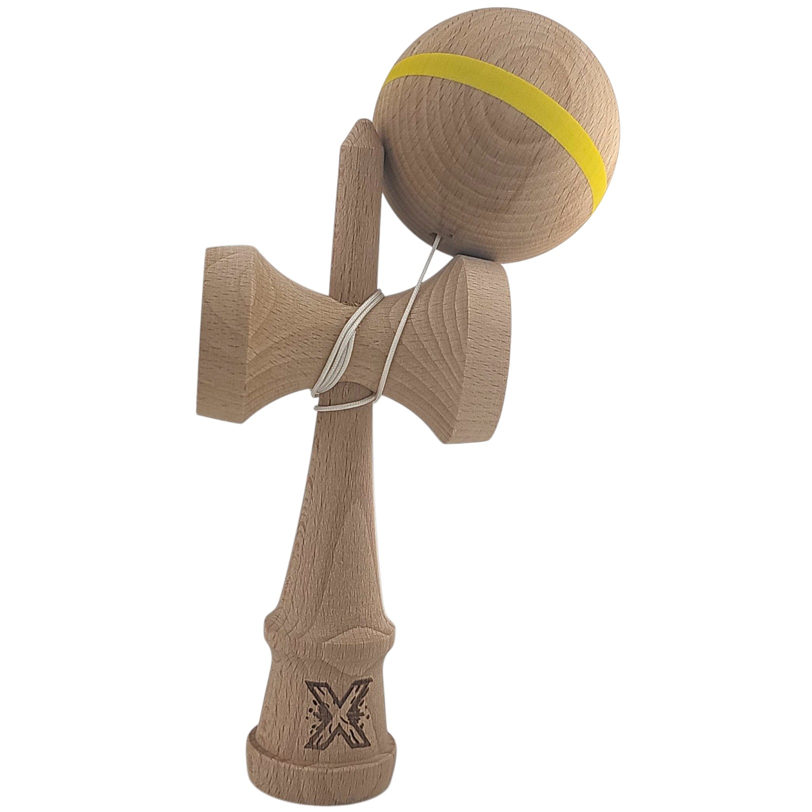 Kendama X Originală, Profesională, Flippy, din Lemn, 18 cm, cu Dunga, Galben, Lemn