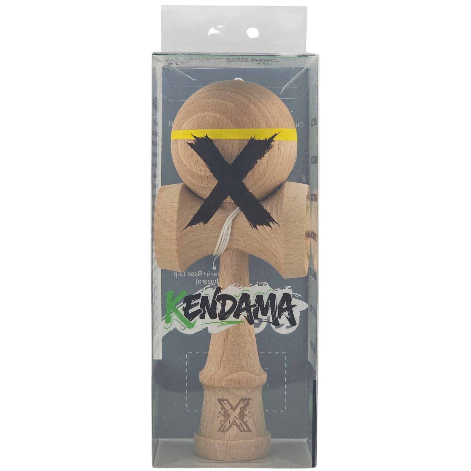 Kendama X Originală, Profesională, Flippy, din Lemn, 18 cm, cu Dunga, Galben, Lemn