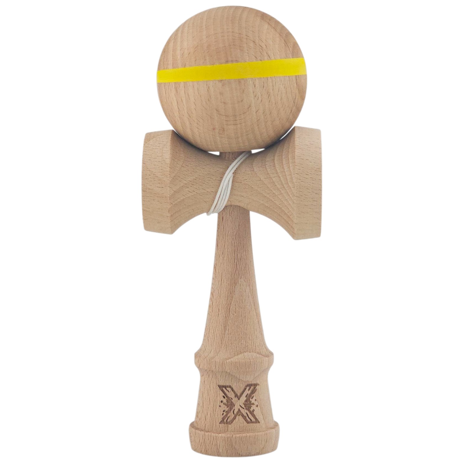 Kendama X Originală, Profesională, Flippy, din Lemn, 18 cm, cu Dunga, Galben, Lemn