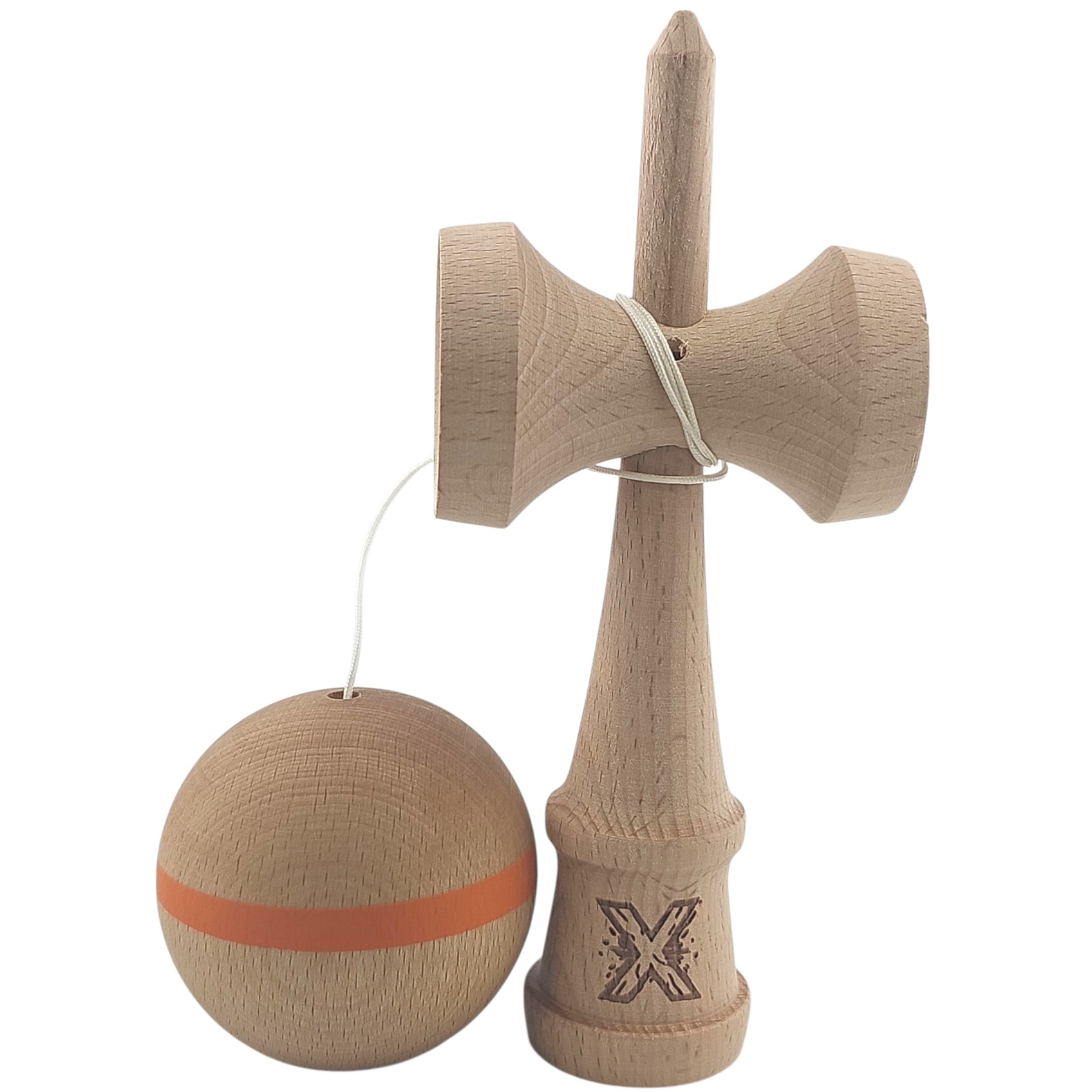 Kendama X Originală, Profesională, Flippy, din Lemn, 18 cm Model cu Dunga, Portocaliu