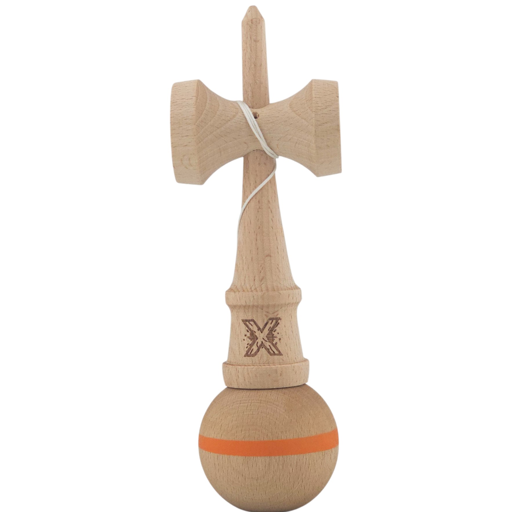 Kendama X Originală, Profesională, Flippy, din Lemn, 18 cm Model cu Dunga, Portocaliu