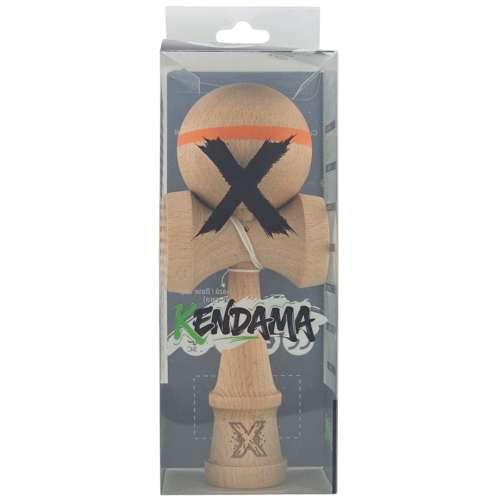 Kendama X Originală, Profesională, Flippy, din Lemn, 18 cm Model cu Dunga, Portocaliu