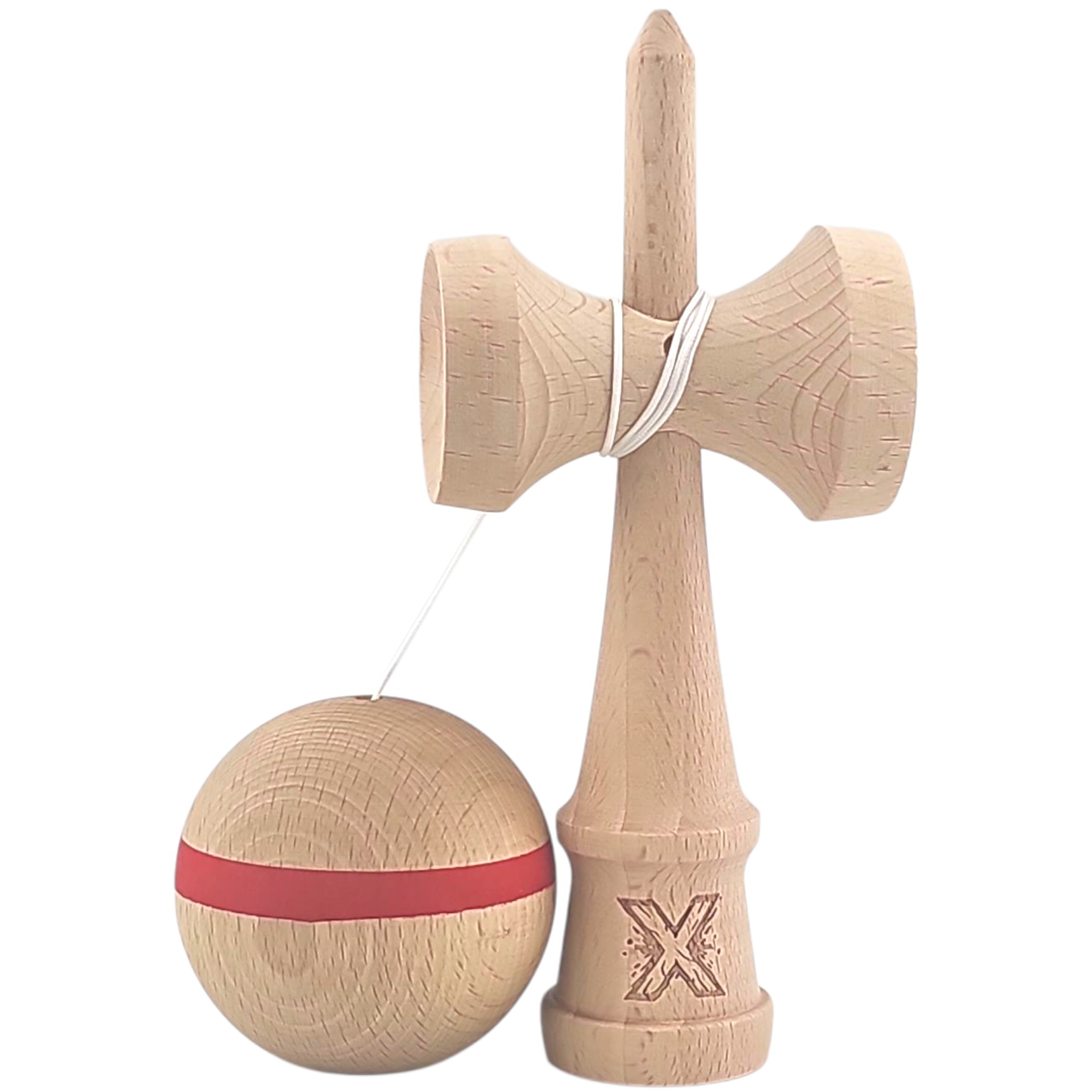 Kendama X Originala, Profesionala, Flippy, din Lemn, 18 cm, Special, Model cu Dunga, Roz