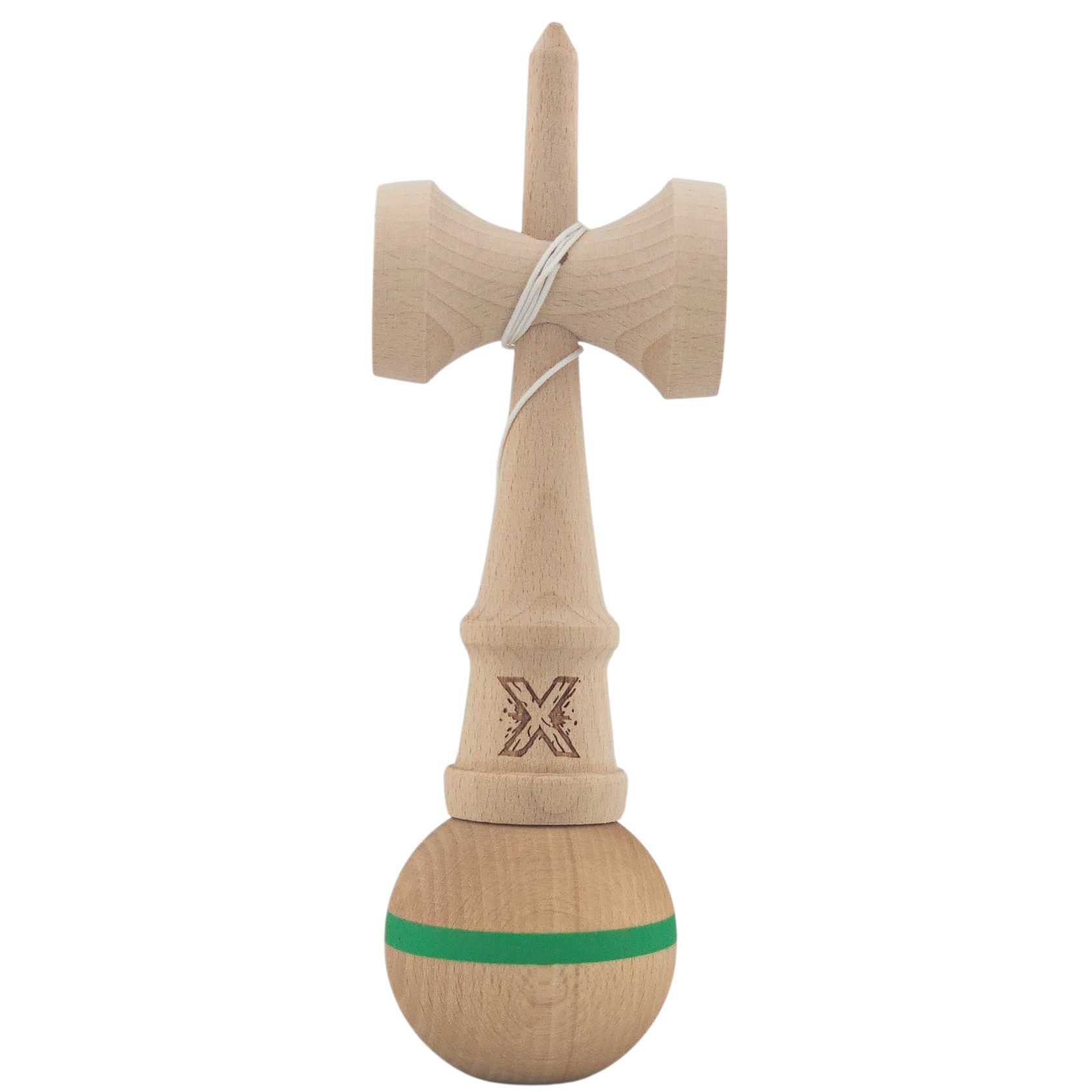 Kendama X Originală, Profesională, Flippy, din Lemn,18 cm, Model cu Dunga Verde