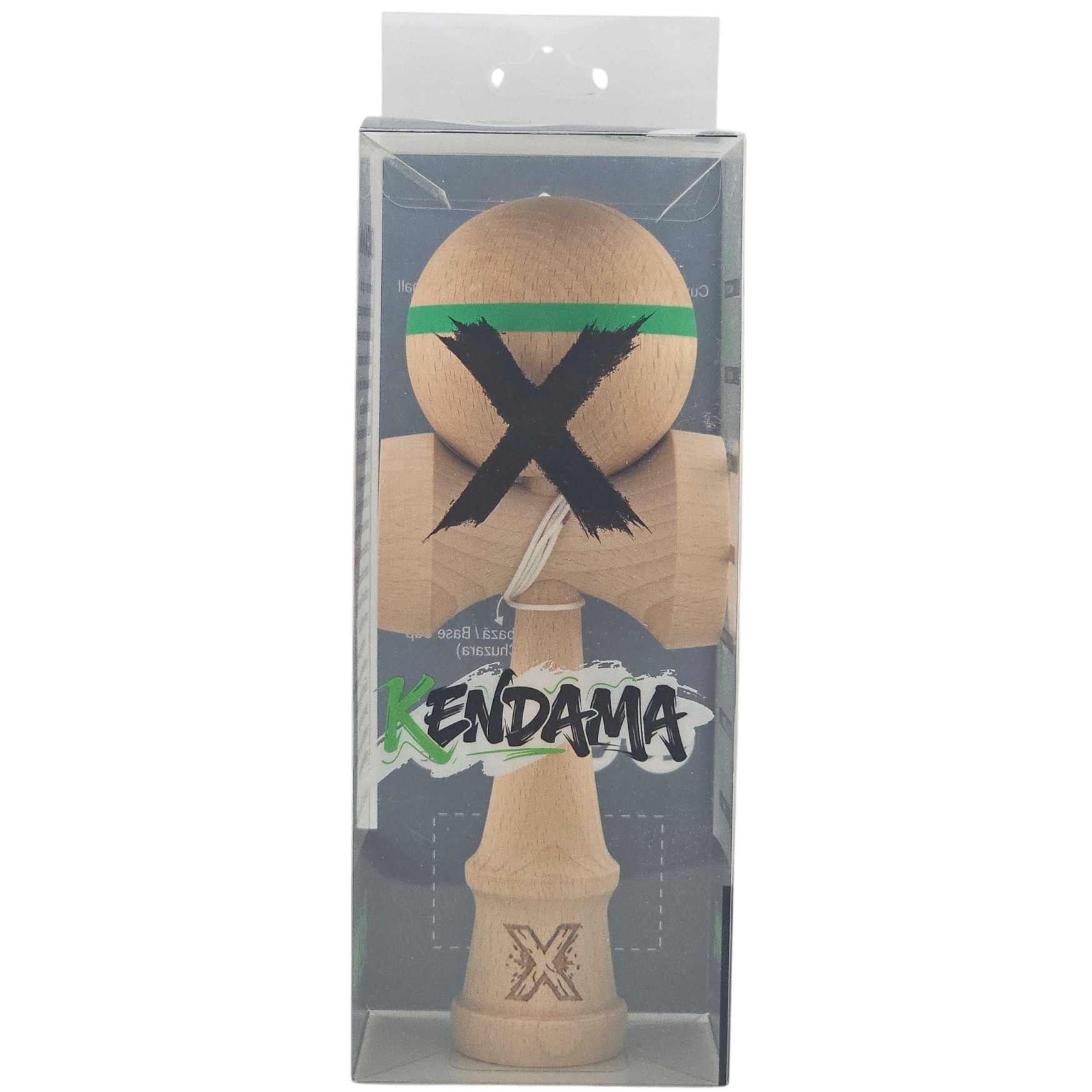 Kendama X Originală, Profesională, Flippy, din Lemn,18 cm, Model cu Dunga Verde