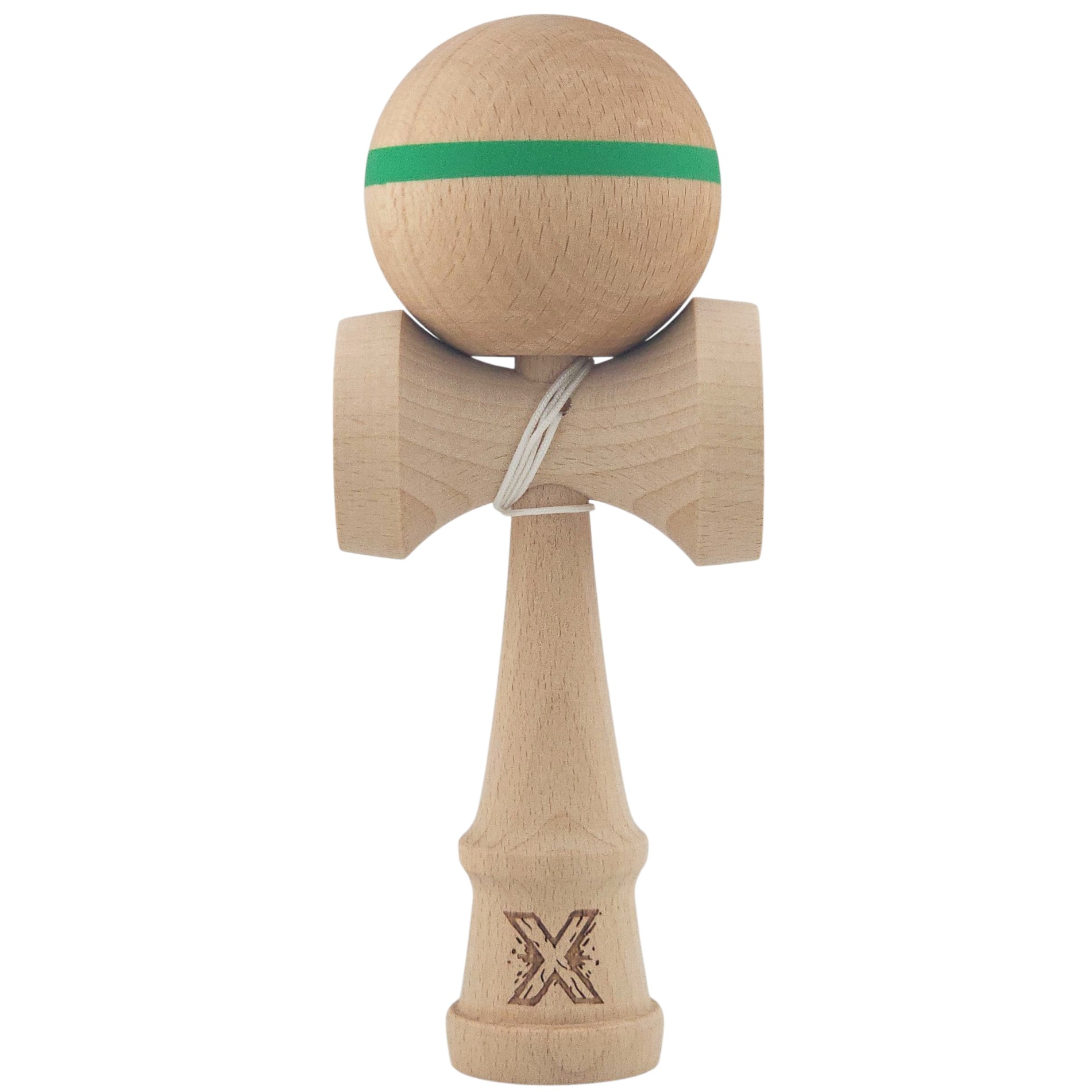 Kendama X Originală, Profesională, Flippy, din Lemn,18 cm, Model cu Dunga Verde