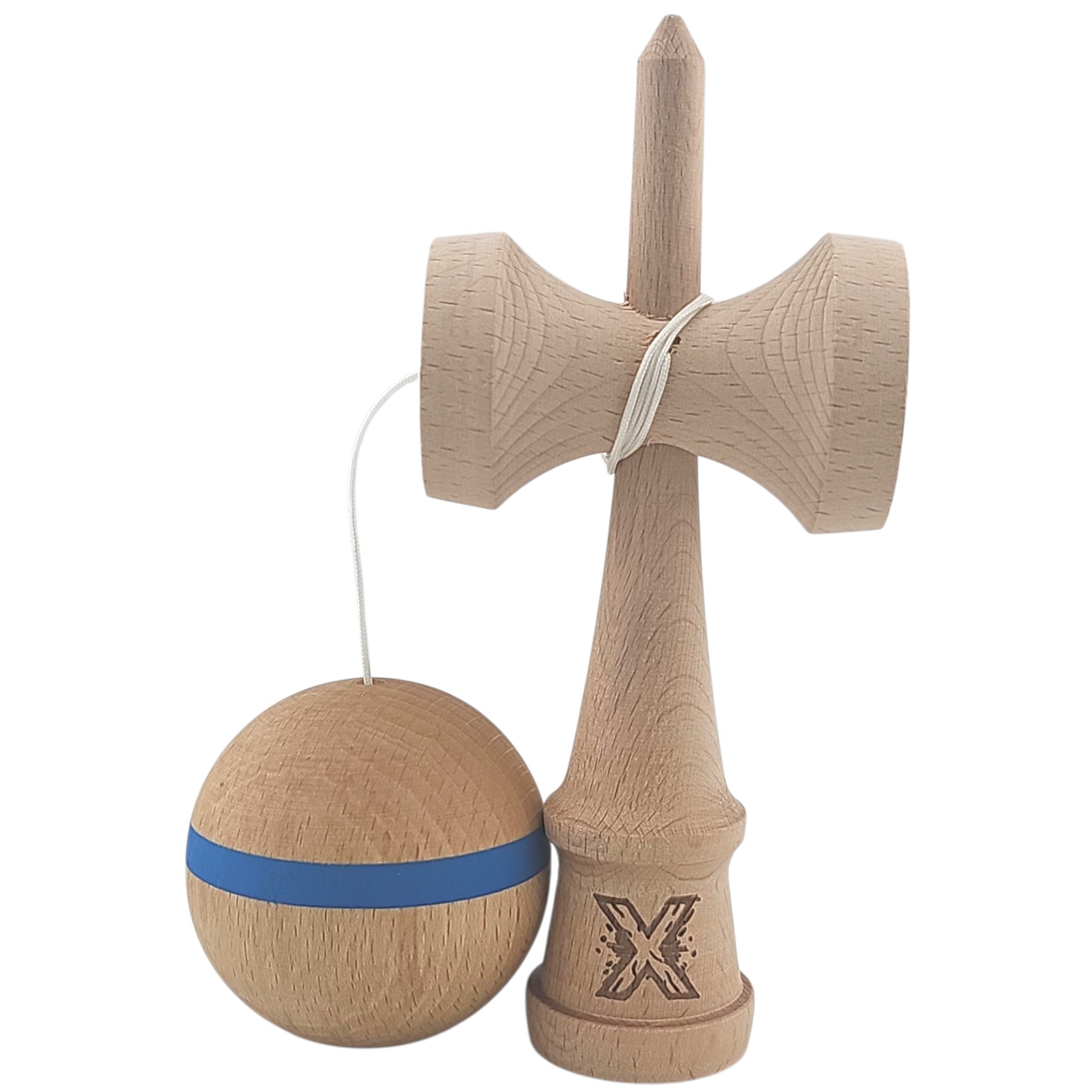 Kendama X Originala, Profesionala, Flippy, din Lemn, 18 cm, Special, Model cu Dunga, Albastru