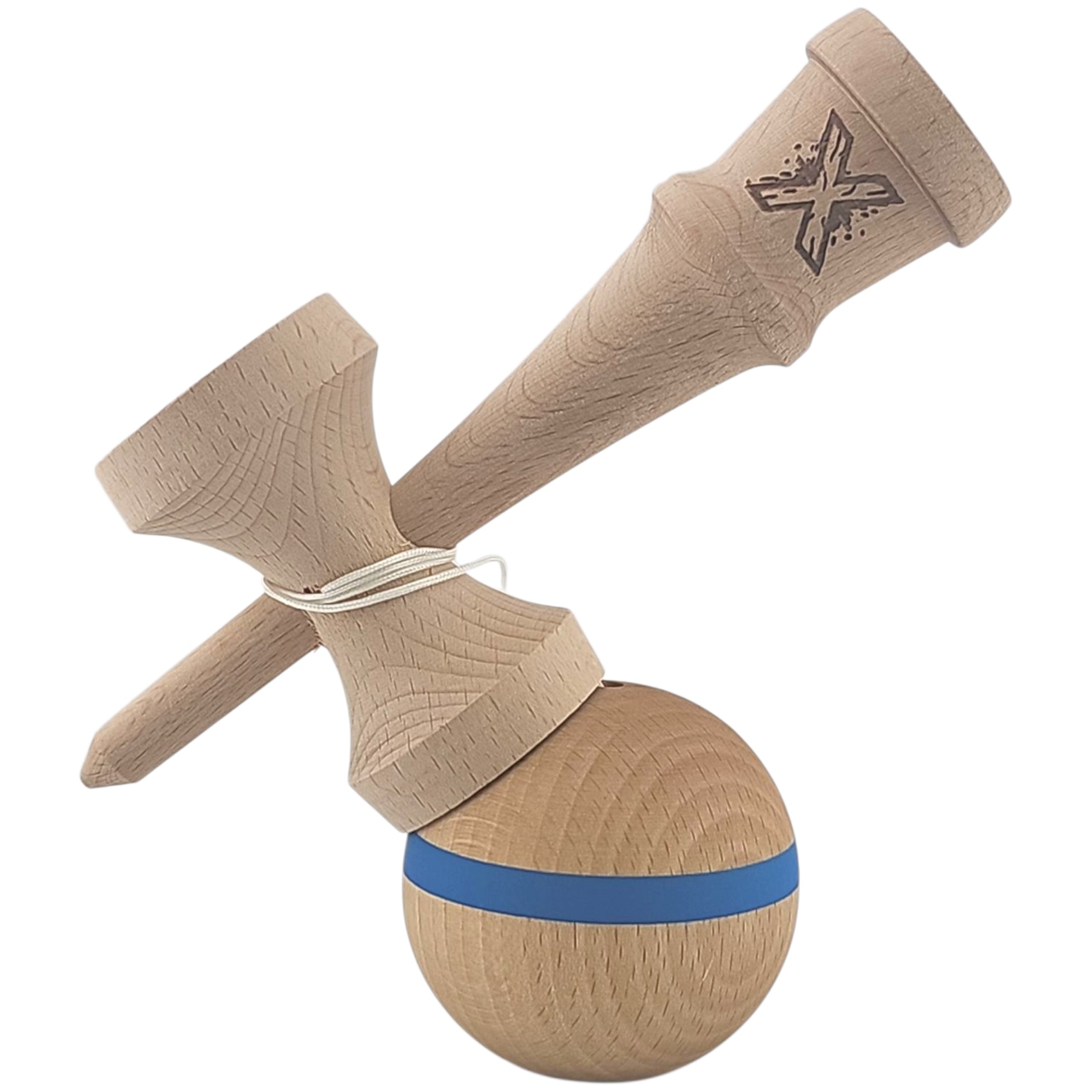 Kendama X Originala, Profesionala, Flippy, din Lemn, 18 cm, Special, Model cu Dunga, Albastru