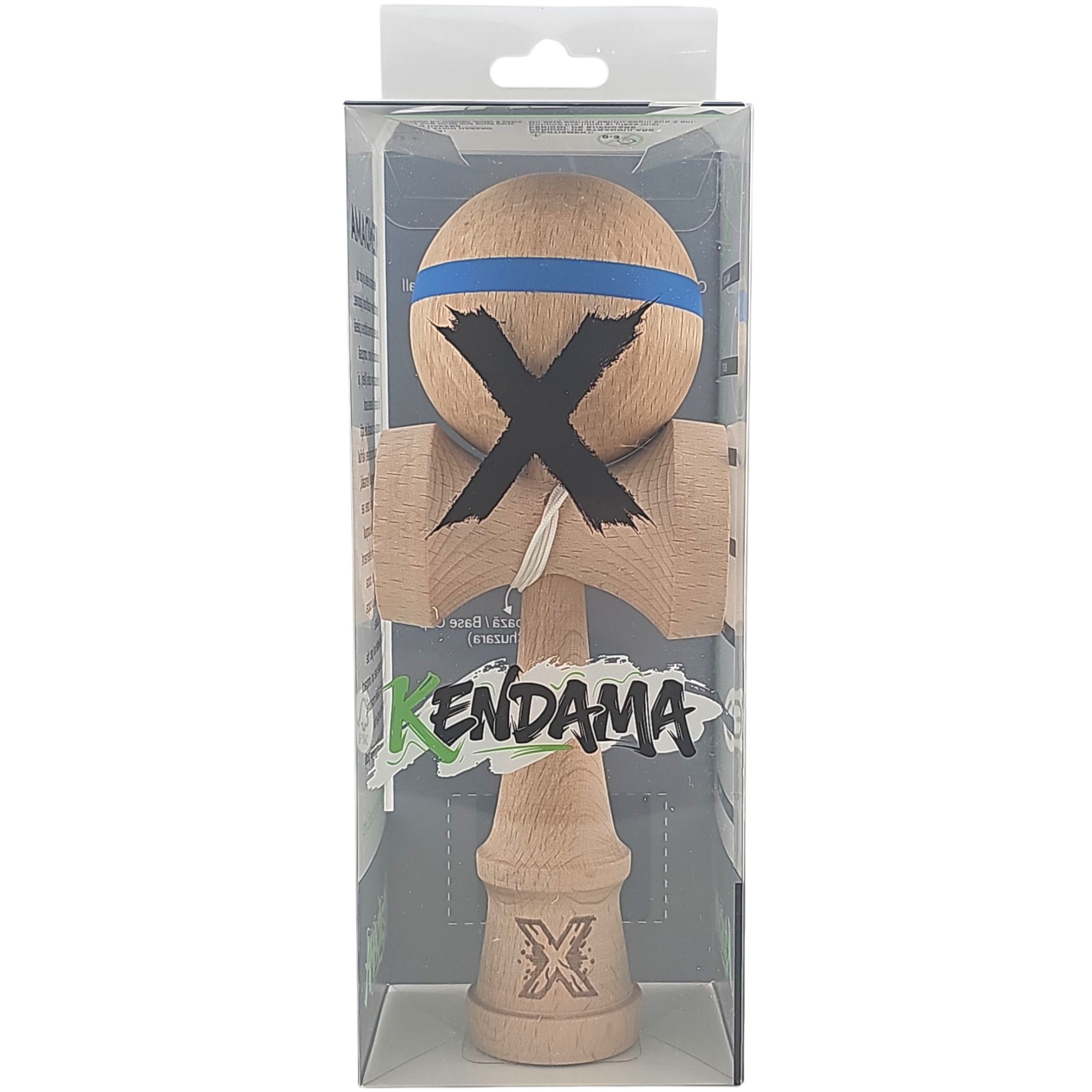 Kendama X Originala, Profesionala, Flippy, din Lemn, 18 cm, Special, Model cu Dunga, Albastru