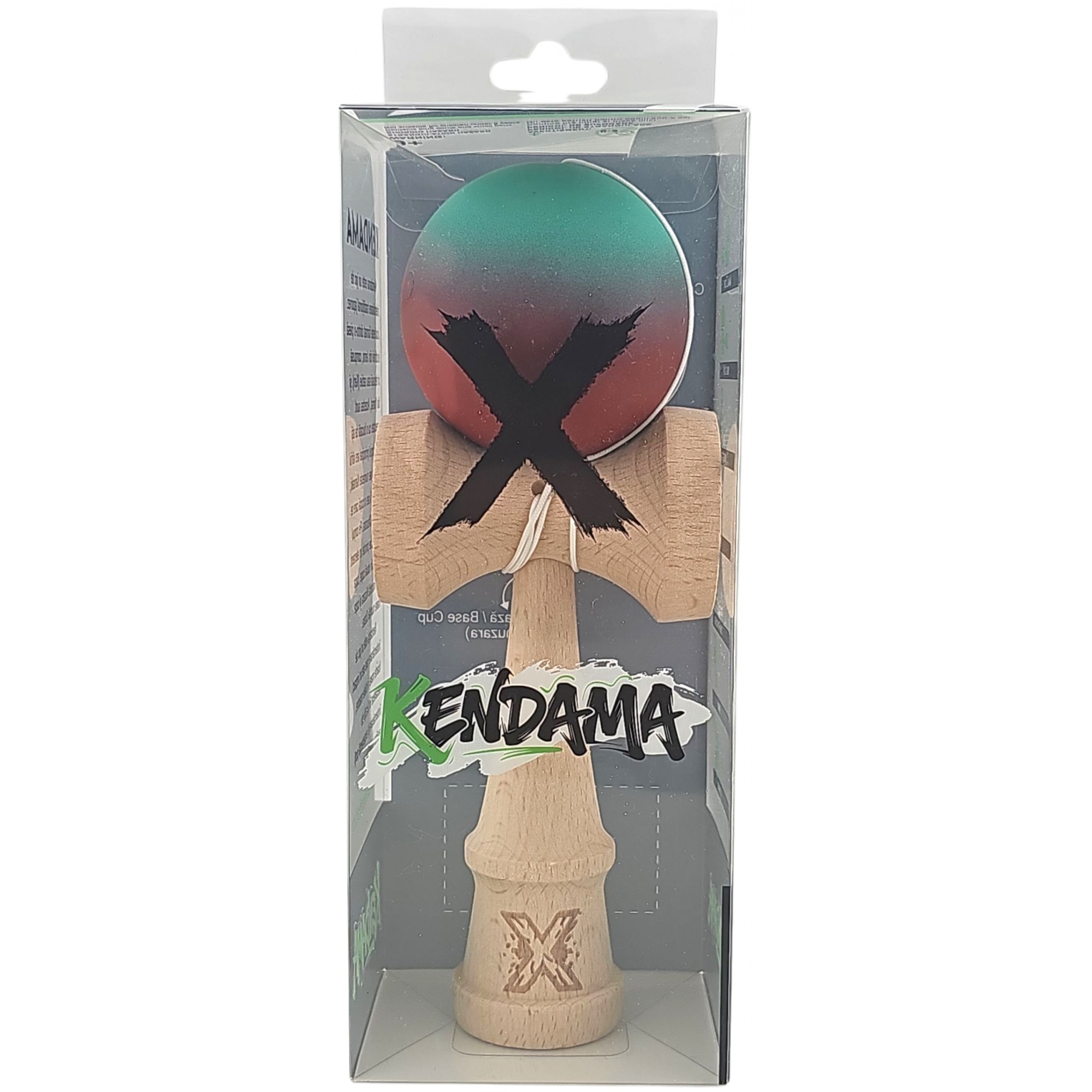 Kendama X Originala, Profesionala, Flippy, din Lemn, Rubber Grip, 18 cm, Rosu/Verde