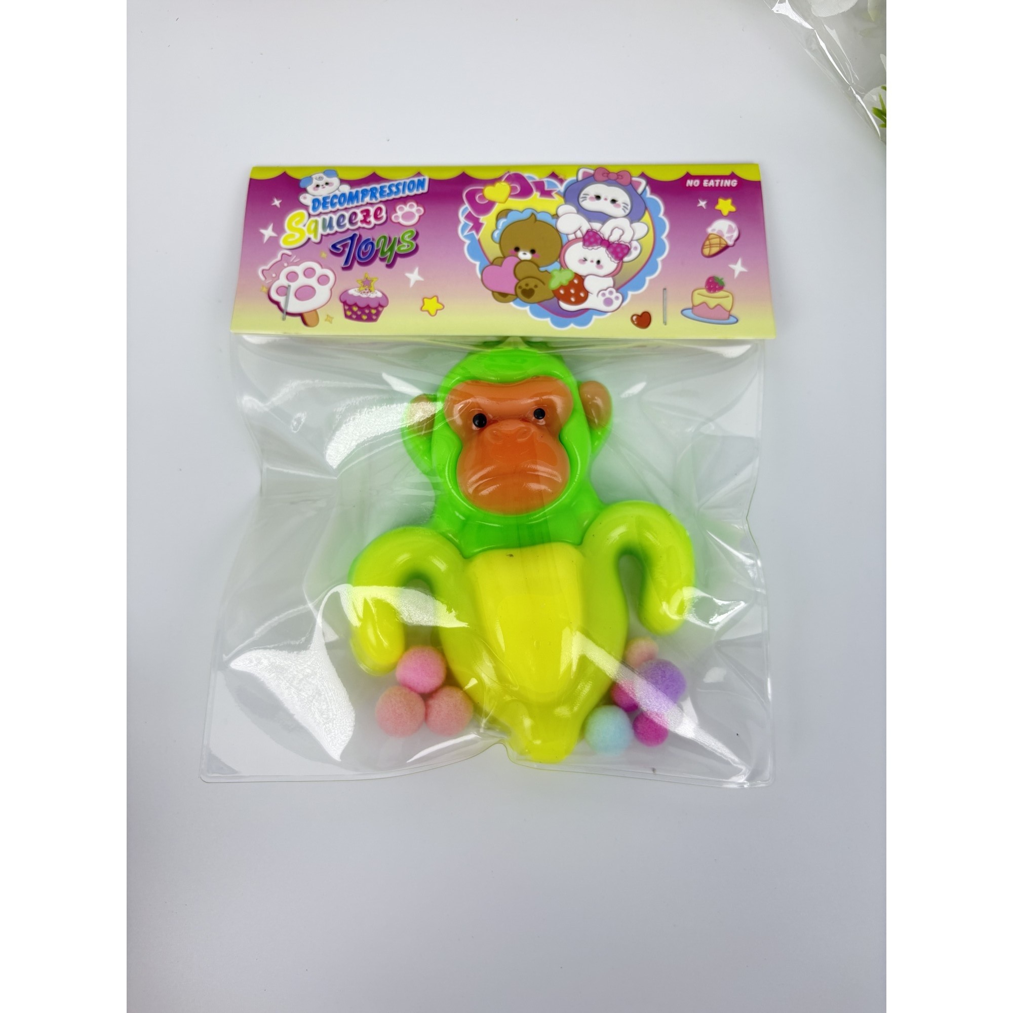 Jucarie Antistres Squishy, Flippy, cu Revenire Lenta, Squeeze Toys, Model Cimpanzini Bananini, Ambalaj Transparent, Galben/Verde