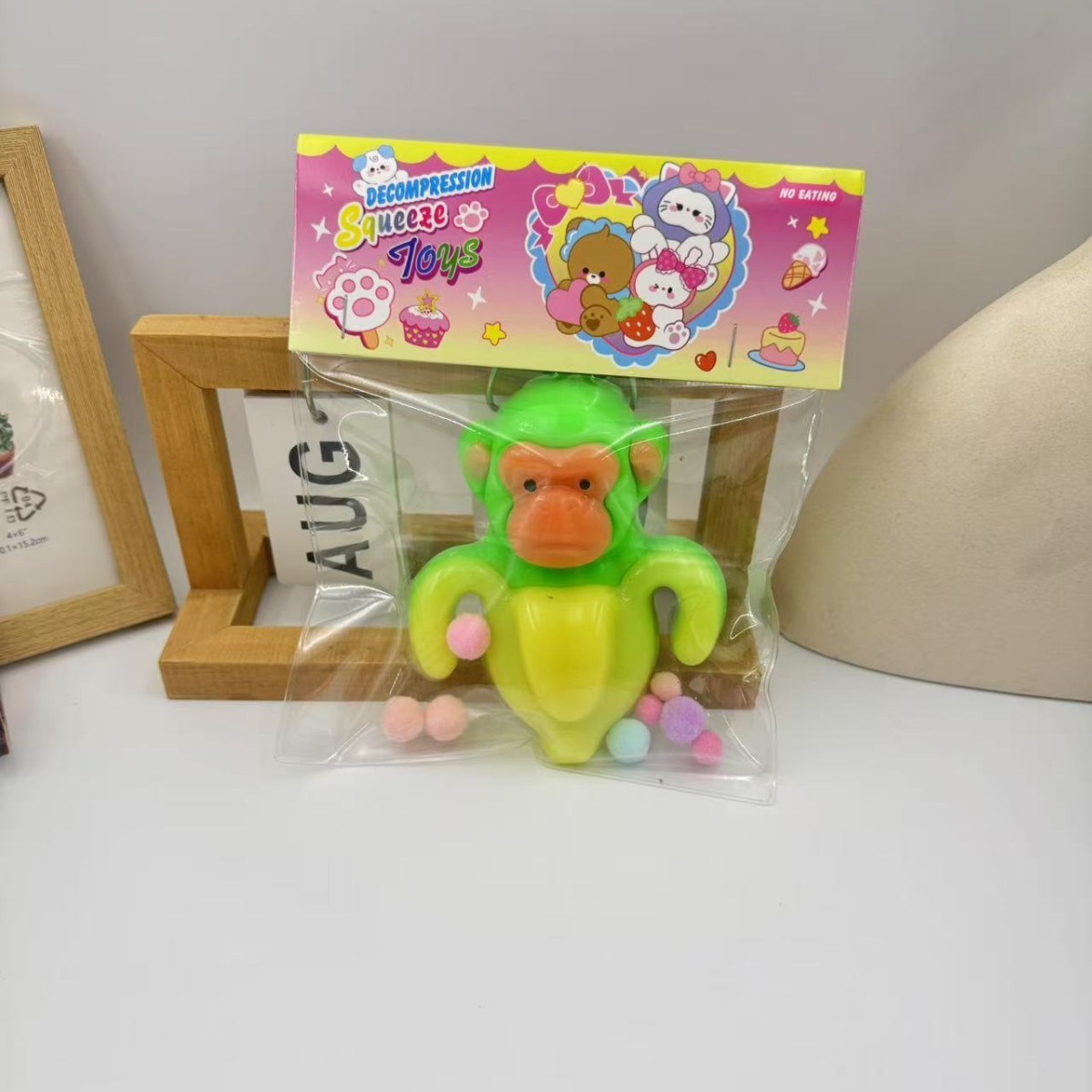 Jucarie Antistres Squishy, Flippy, cu Revenire Lenta, Squeeze Toys, Model Cimpanzini Bananini, Ambalaj Transparent, Galben/Verde