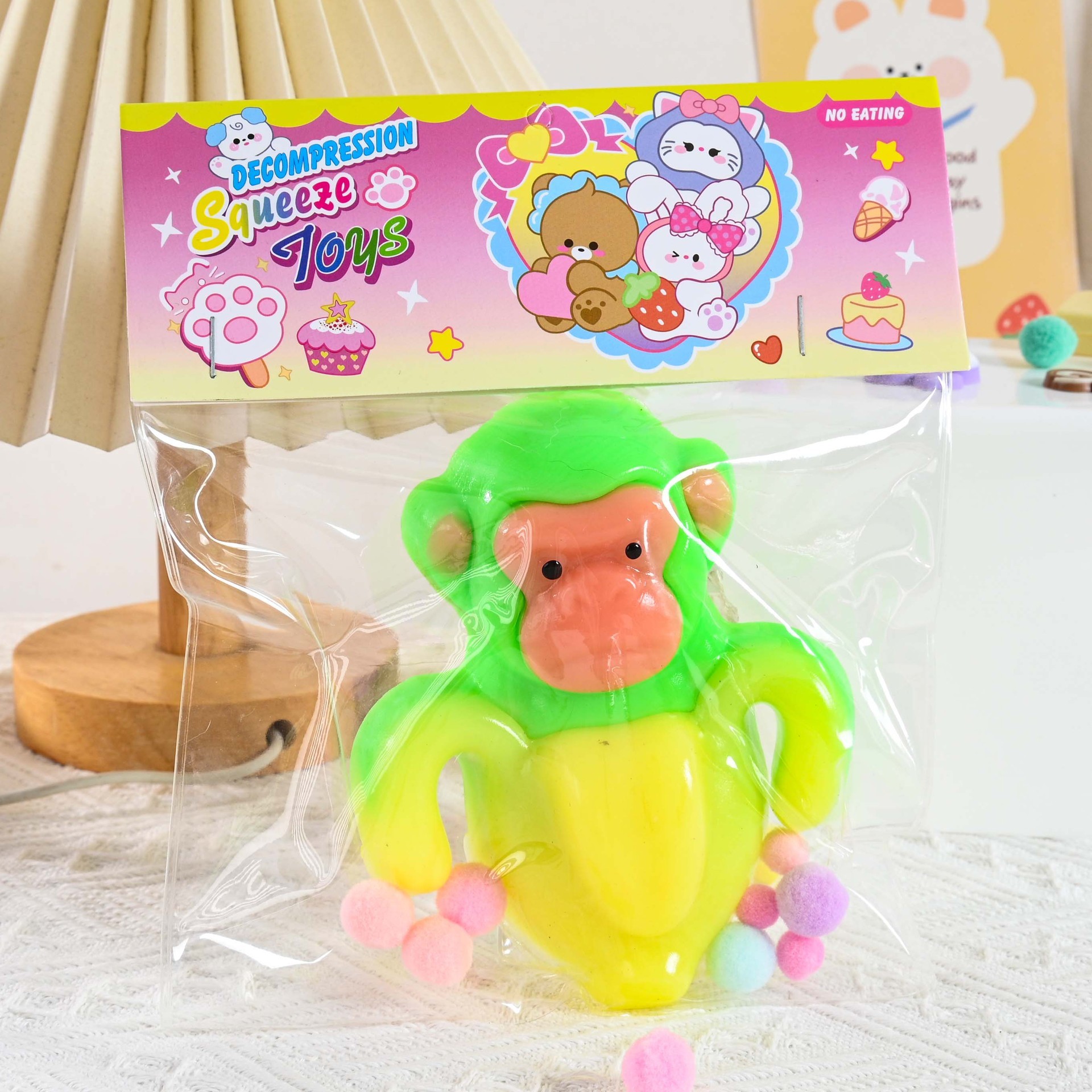 Jucarie Antistres Squishy, Flippy, cu Revenire Lenta, Squeeze Toys, Model Cimpanzini Bananini, Ambalaj Transparent, Galben/Verde