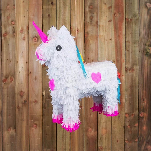 Pinata Unicorn pentru Petrecere, Flippy, Pinata din Hartie si Carton, Pinata pentru Copii, 50 x 35 x 10 cm, Alb