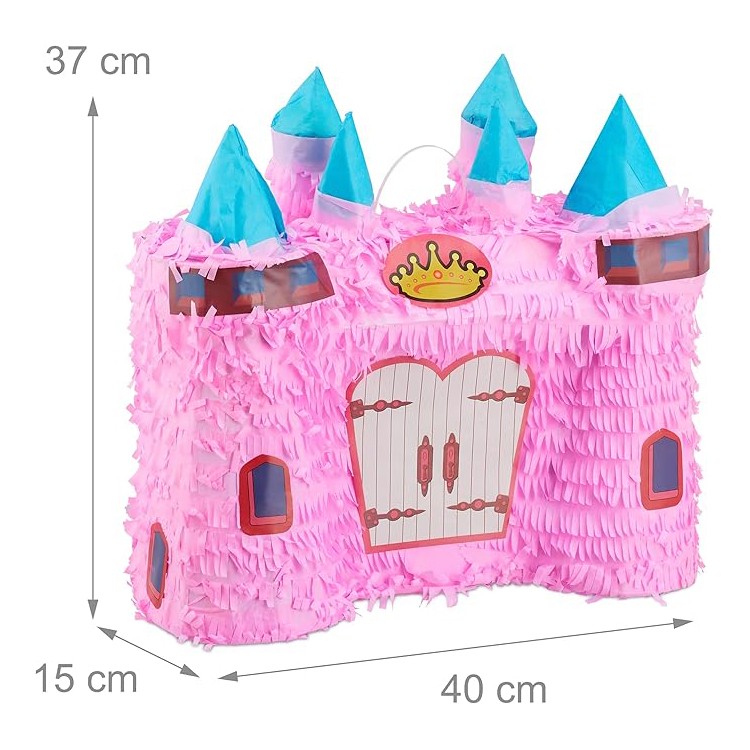 Pinata Castel Printesa pentru Petrecere, Flippy, din Hartie Creponata si Carton, Pinata pentru Petreceri, 40 x 37 x 15 cm, Roz deschis