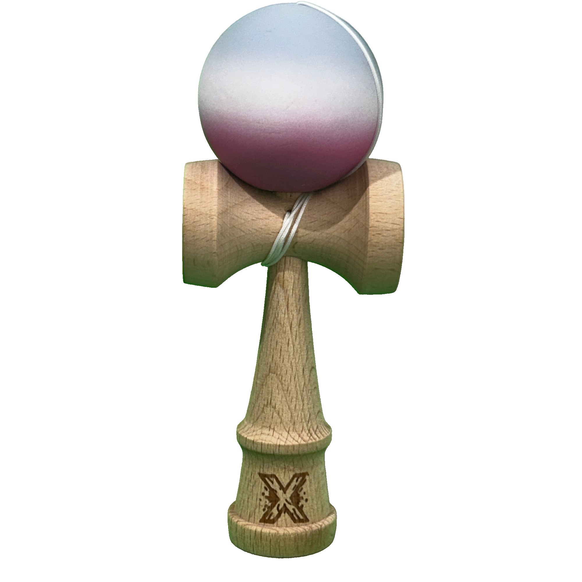Jucarie Kendama X Originala, Profesionala, Flippy, din Lemn, 18 cm, Joc de Indemanare pentru Copii si Adulti, Model Roz/Alb/Gri