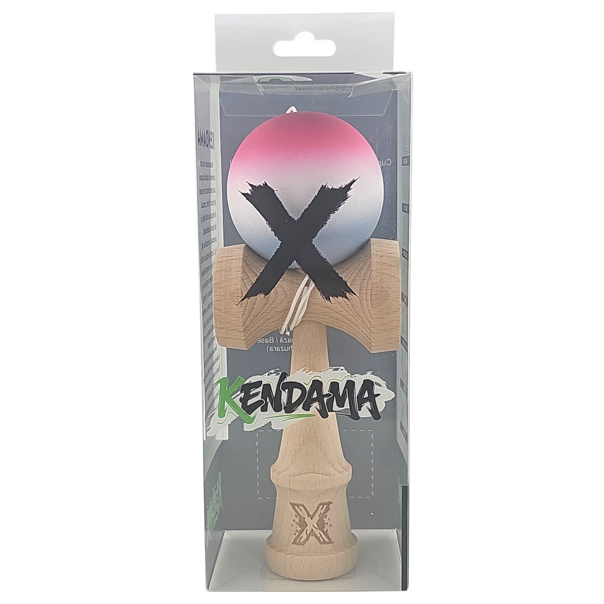Kendama X Originala, Profesionala, Flippy, din Lemn, Rubber Grip, 18 cm, Roz/Alb/Gri