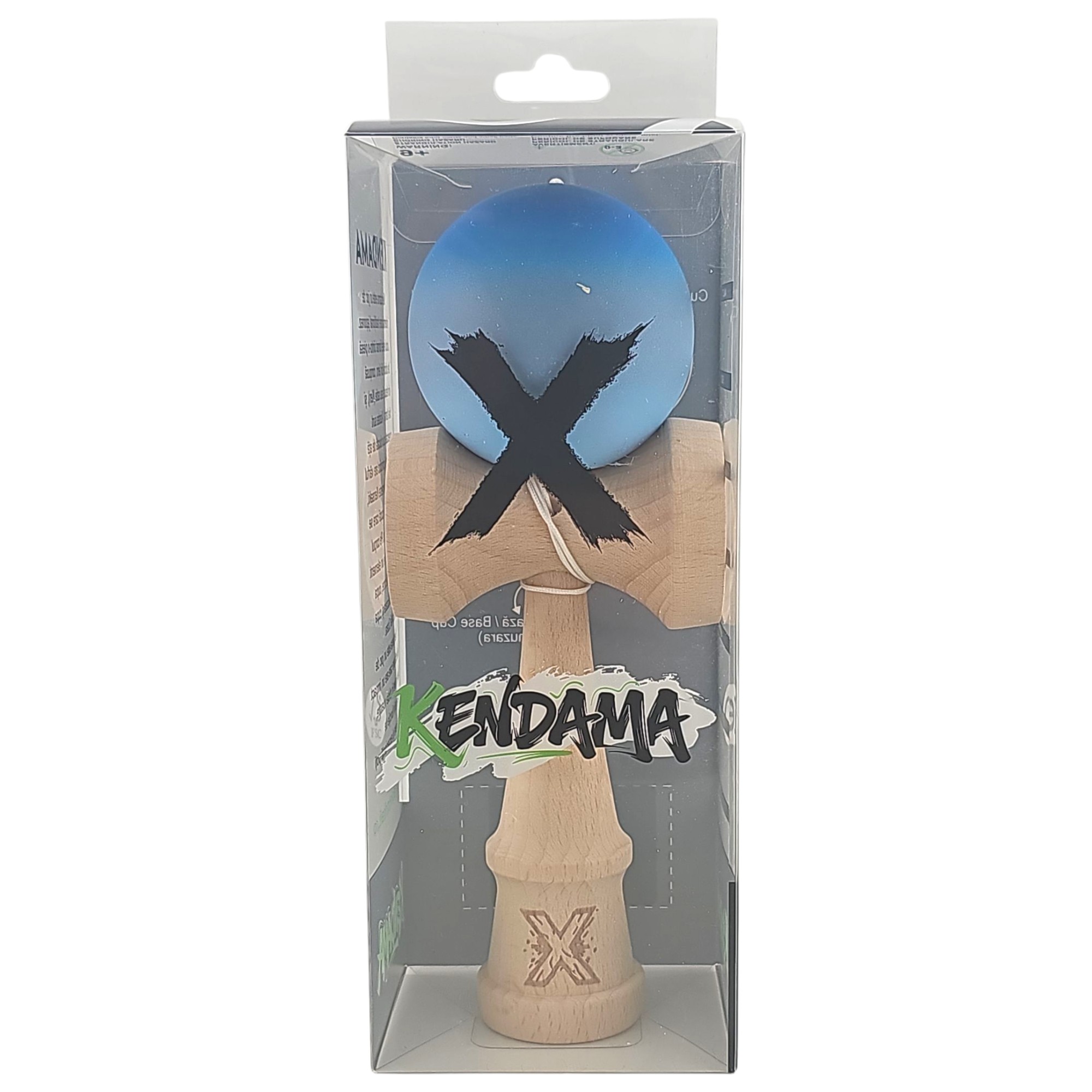 Kendama X Originala, Profesionala, Flippy, din Lemn, Rubber Grip, 18 cm, Albastru/Gri/Bleu
