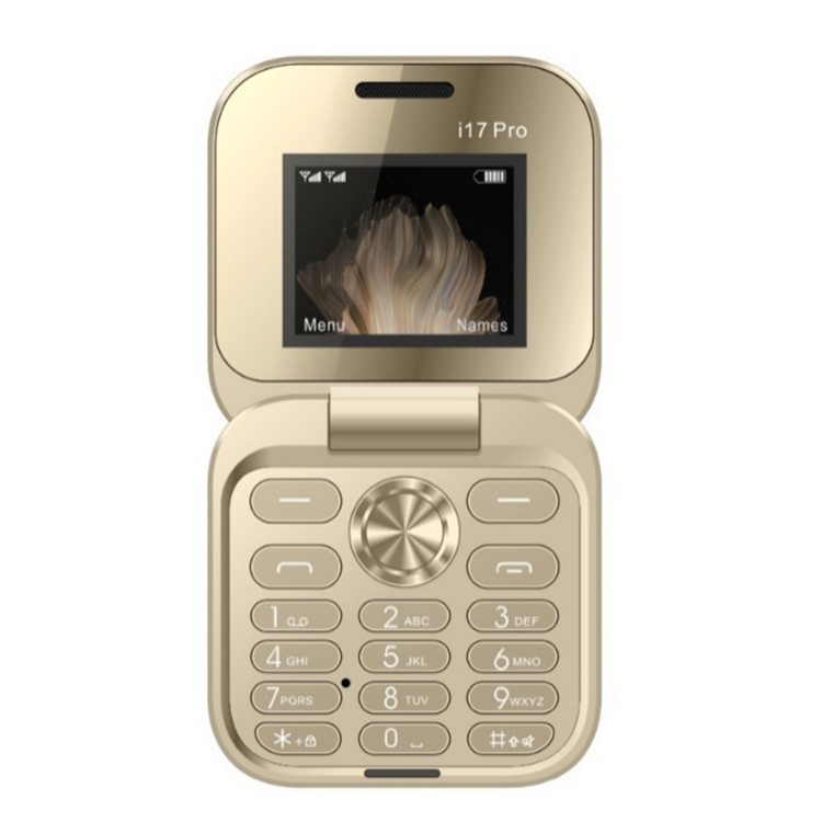 Telefon Mobil Seniori i17 Pro 2G, Flippy, Dual SIM, Bluetooth, Meniu in Limba Romana, si Butoane Mari pentru Varstnici, Baterie pana la 96 ore, Auriu