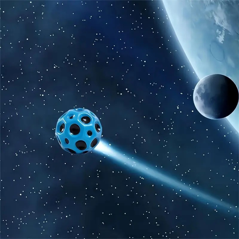 Minge Saltareata Hiperelastica, Flippy, Space Moon Ball foarte Elastica, Antistress pentru Copii, Diametru 66 mm, Albastru