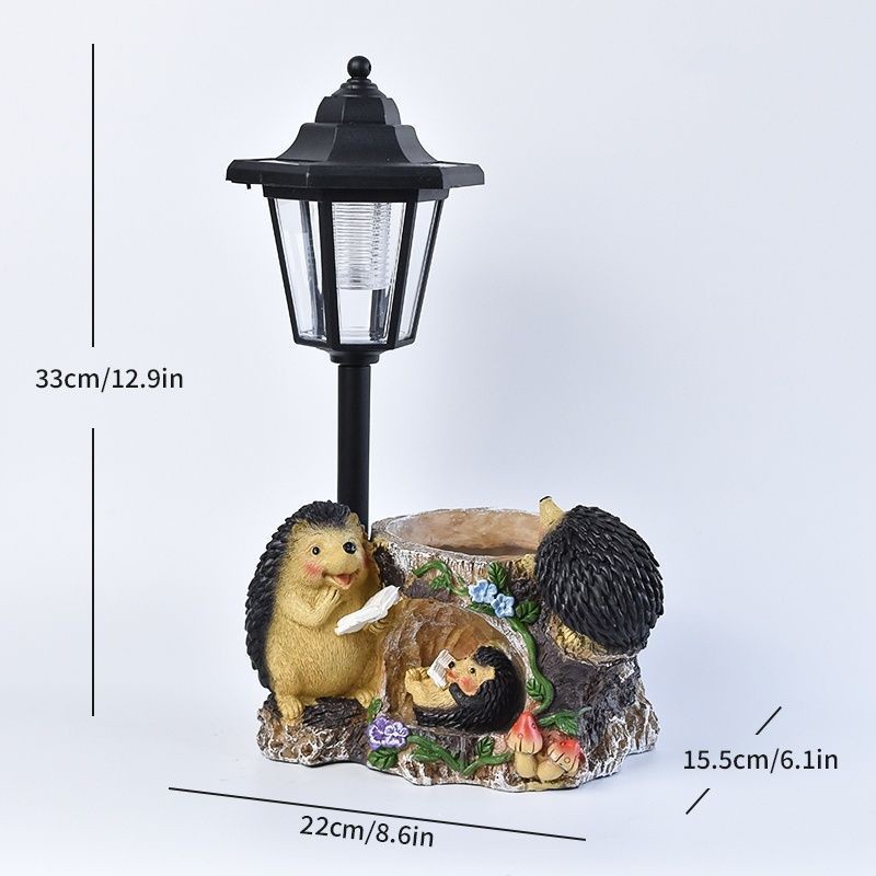 Lampa Solara Decorativa pentru Gradina, Flippy, Decoratiune pentru Gradina cu Lumini LED, Dimensiuni aprox 33 x 22 x 15.5 cm, Incarcare solara, Model 3 Arici, Negru