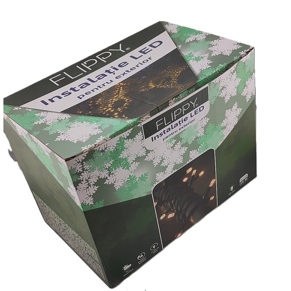 Instalatie Craciun Liniara, Flippy, de Exterior, IP65, cu Alimentator 1.5 m inclus, 20 metri, 200 LED, Alb Cald