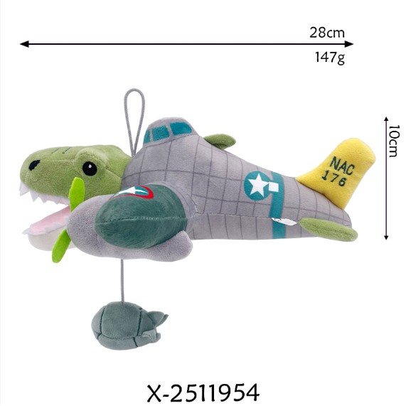 Jucarie Moale de Plus Italian Brainrot, Flippy, cu Agatatoare, Model Crocodilul Avion Bombardiro Crocodilo, Jucarie Moale pentru Copii, 28 x 10 cm, Gri Verde