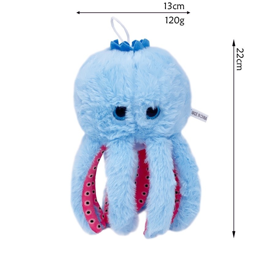 Jucarie Moale de Plus Italian Brainrot, Flippy, cu Agatatoare, Model Blueberrini Octopussini, Jucarie Moale pentru Copii, 13 x 22 cm, Albastru/Roz