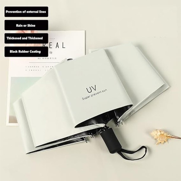 Umbrela de Ploaie Unisex, Flippy, cu Protectie UV Soare, Rezistenta la Vant si Ploaie, Pliabila, din Vinil si Otel, 96 x 67 cm, Bej deschis