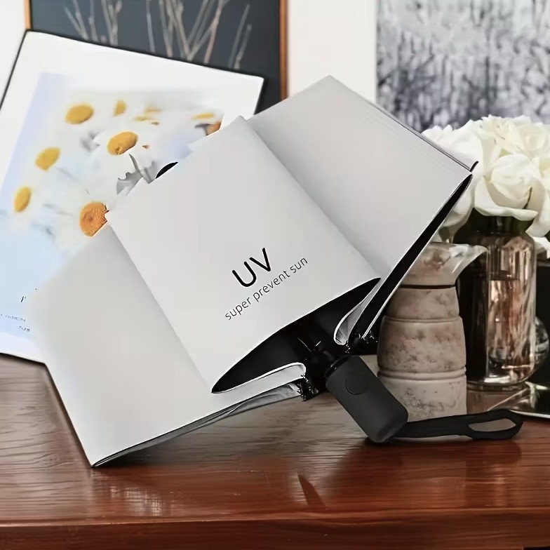 Umbrela de Ploaie Unisex, Flippy, cu Protectie UV Soare, Rezistenta la Vant si Ploaie, Pliabila, din Vinil si Otel, 96 x 67 cm, Bej deschis