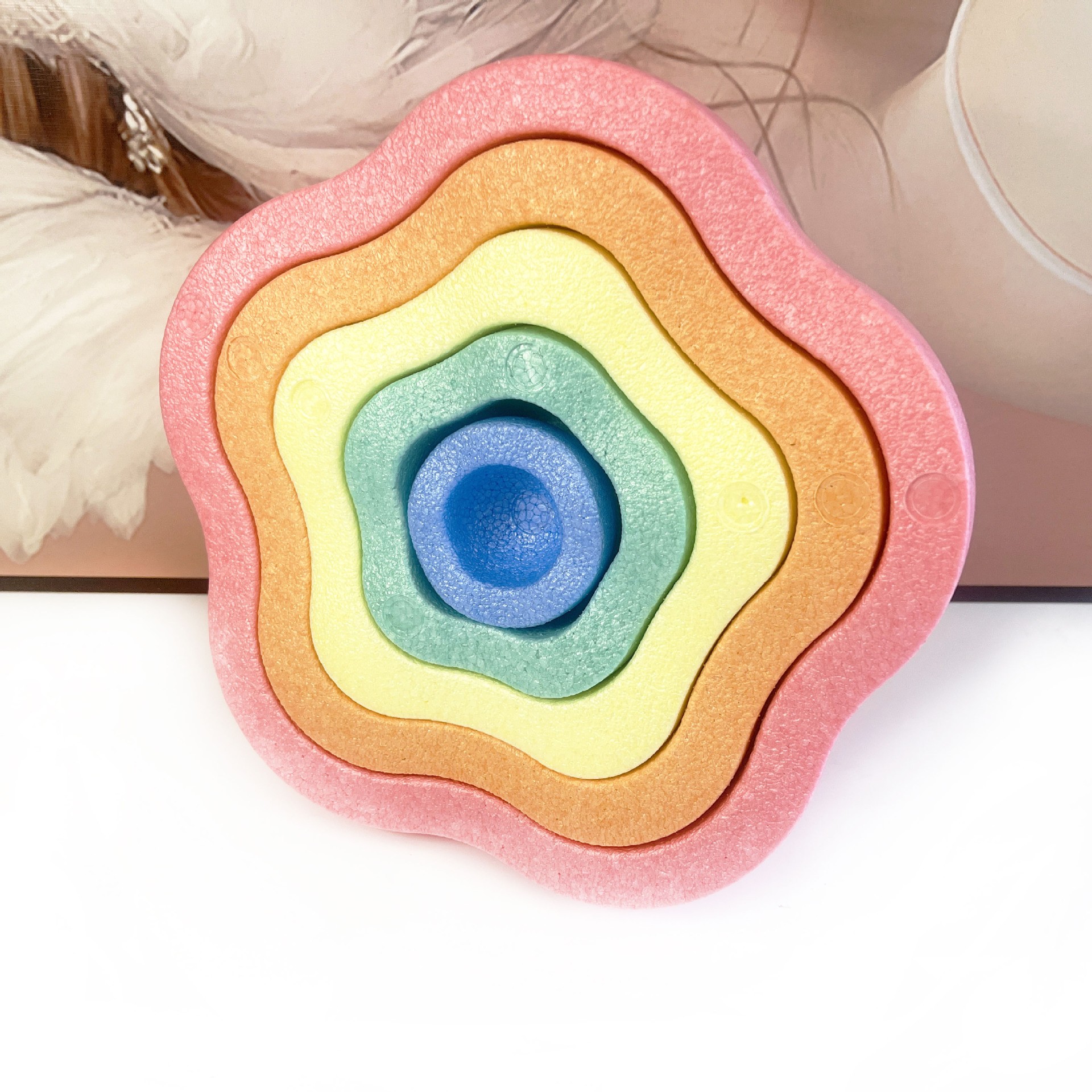 Jucarie Senzoriala de Echilibru, Flippy, Tip Stepping Stones, 5 Piese, din Spuma, pentru Miscare, Sarituri, Prindere, Diametru 28 cm, Model 2, Multicolor