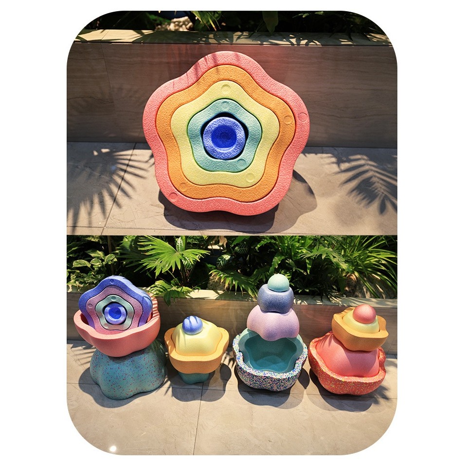 Jucarie Senzoriala de Echilibru, Flippy, Tip Stepping Stones, 5 Piese, din Spuma, pentru Miscare, Sarituri, Prindere, Diametru 28 cm, Model 2, Multicolor