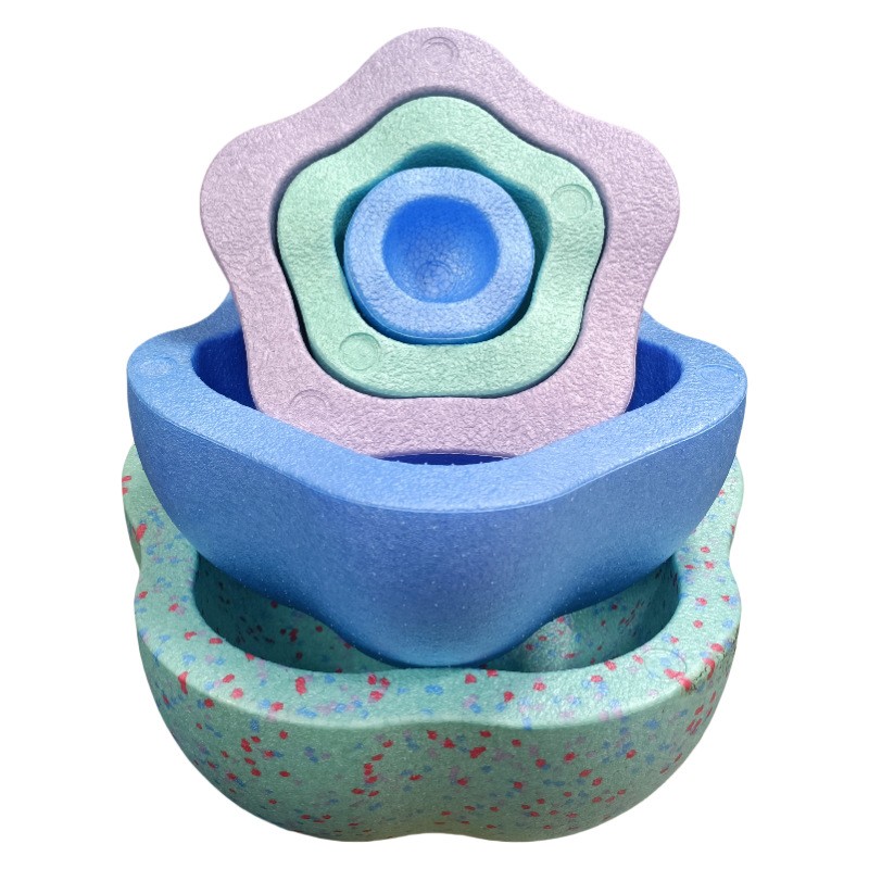 Jucarie Senzoriala de Echilibru, Flippy, Tip Stepping Stones, 5 Piese, din Spuma, pentru Miscare, Sarituri, Prindere, Diametru 28 cm, Model 4, Multicolor