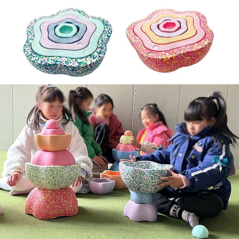 Jucarie Senzoriala de Echilibru, Flippy, Tip Stepping Stones, 5 Piese, din Spuma, pentru Miscare, Sarituri, Prindere, Diametru 28 cm, Model 4, Multicolor