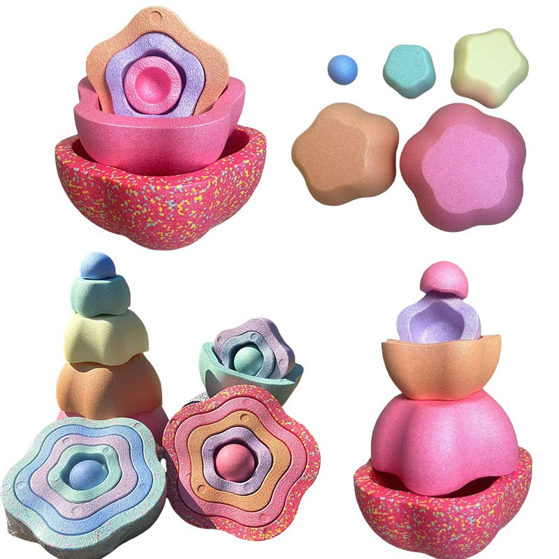 Jucarie Senzoriala de Echilibru, Flippy, Tip Stepping Stones, 5 Piese, din Spuma, pentru Miscare, Sarituri, Prindere, Diametru 28 cm, Model 4, Multicolor