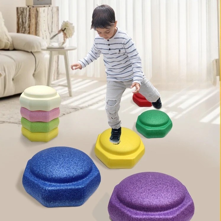 Jucarie de Echilibru, Flippy, Tip Stepping Stones, 6 Piese, din Spuma, pentru Miscare, Sarituri, Prindere, 28 x 28 x 50 cm, Model 5, Multicolor